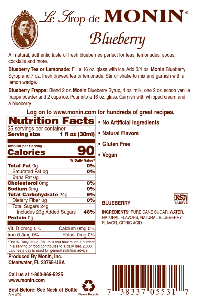 Monin Premium Blueberry Syrup 750 mL
