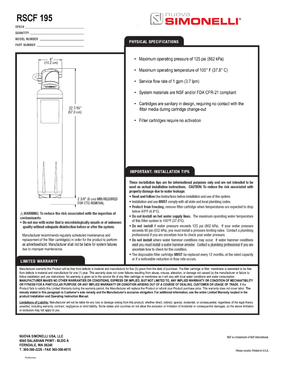 Standard Capacity Filtration System (both filter and water adapter head)