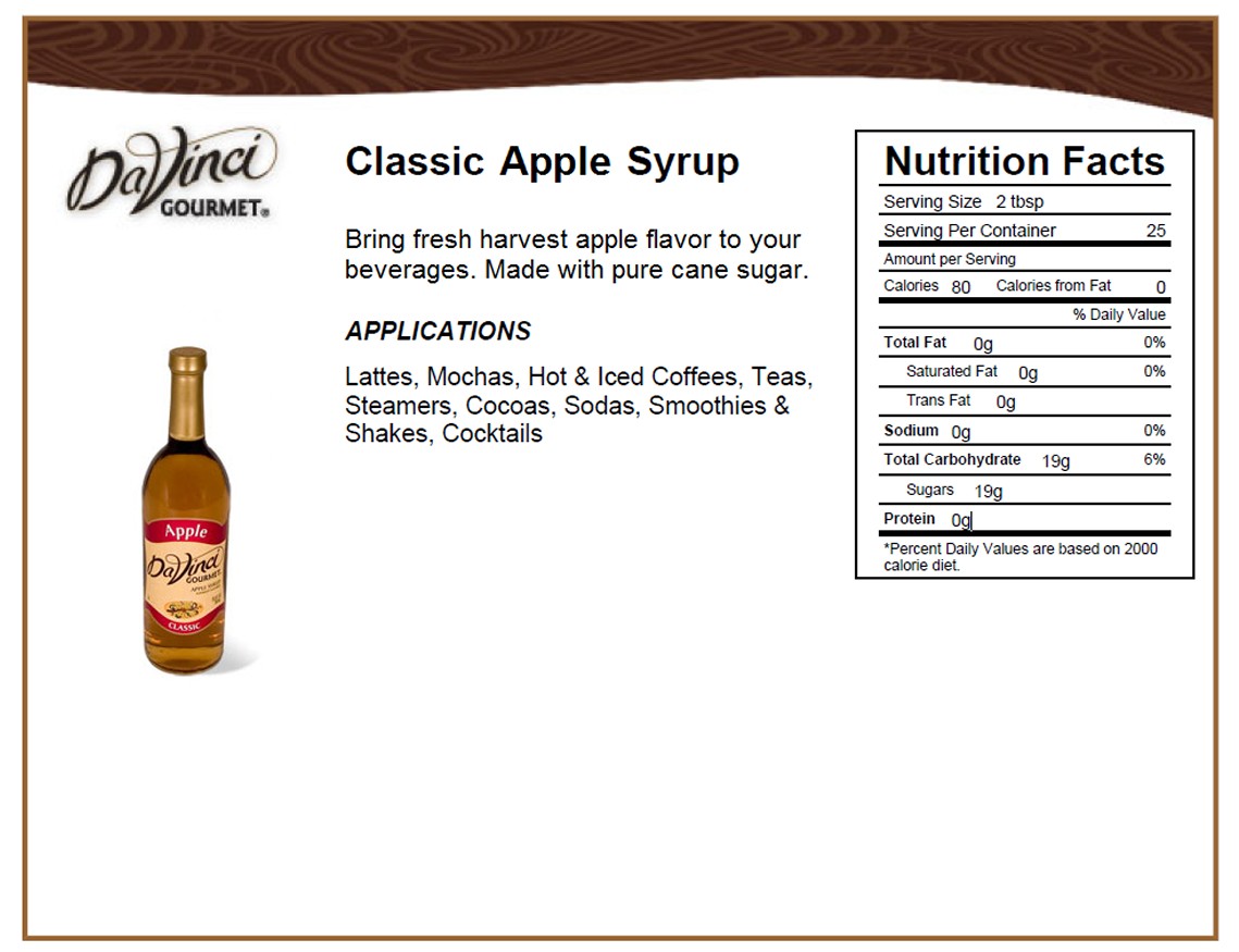 DaVinci Gourmet Classic Apple Syrup - 750 ML